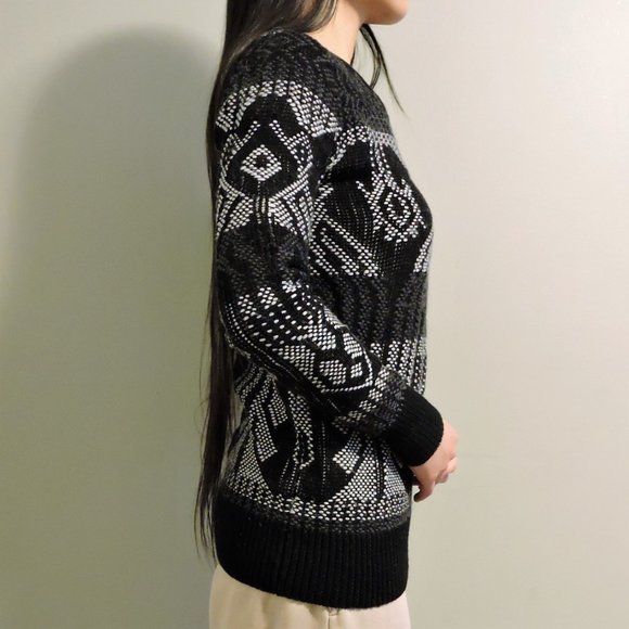 J Crew Black & White Cotton Wool Crew Neck Cabin Sweater, Size XS - Picture 5 of 11